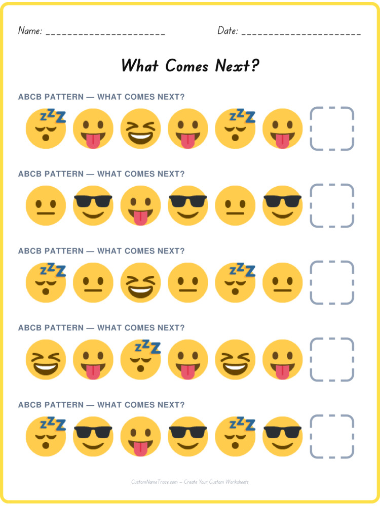ABCB pattern worksheet 4 for kids