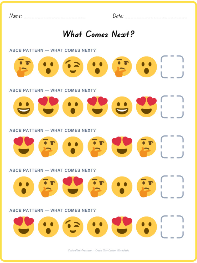 ABCB pattern worksheet 5 for kids