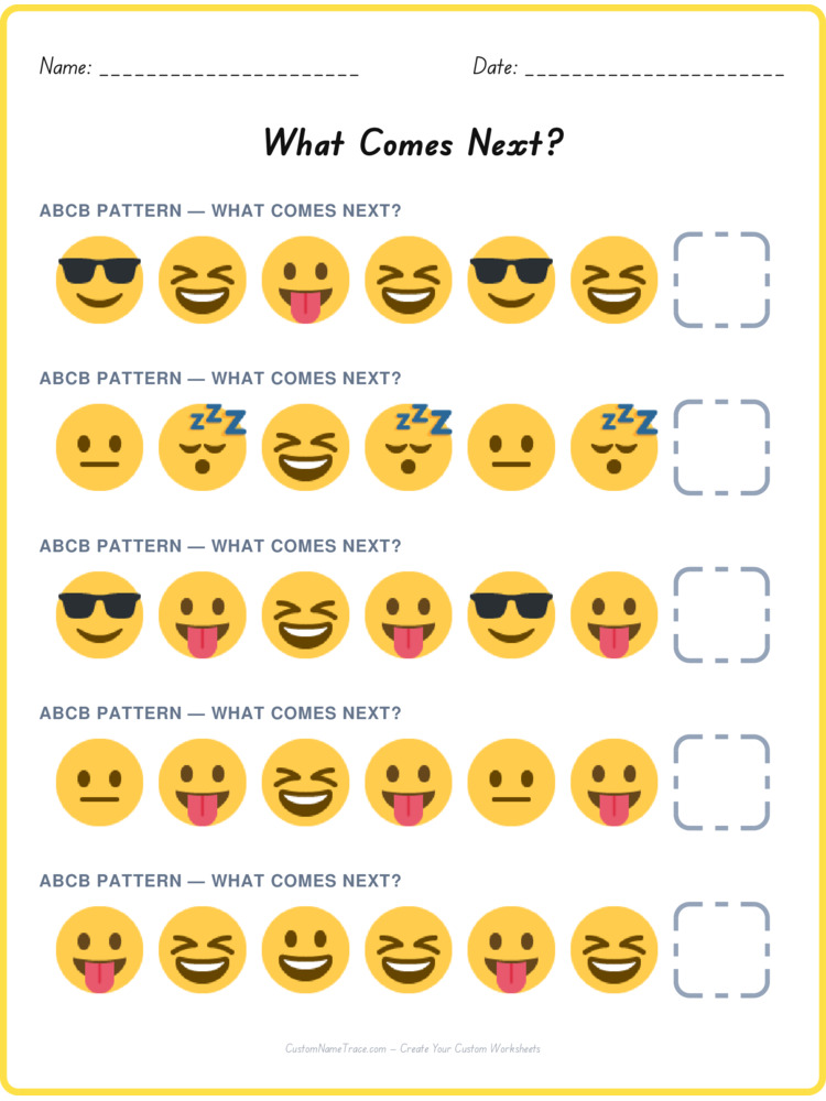 ABCB pattern worksheet 6 for kids