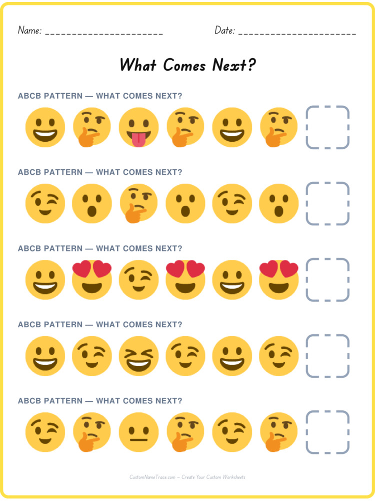 ABCB pattern worksheet 7 for kids