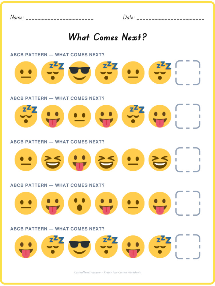ABCB pattern worksheet 8 for kids