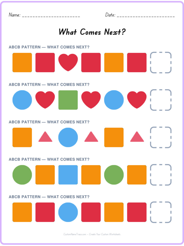 ABCB pattern worksheet 1 for kids