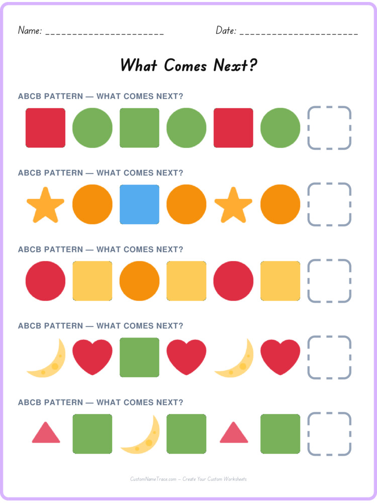 ABCB pattern worksheet 10 for kids