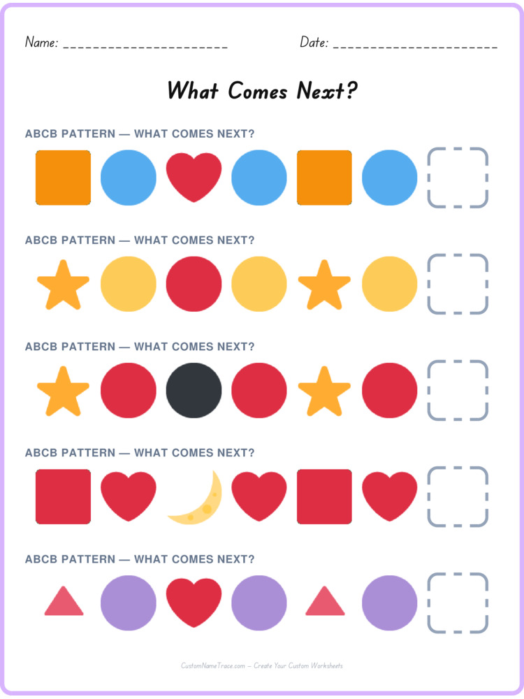 ABCB pattern worksheet 12 for kids