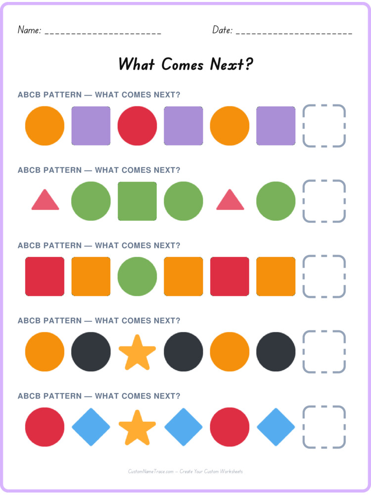 ABCB pattern worksheet 13 for kids