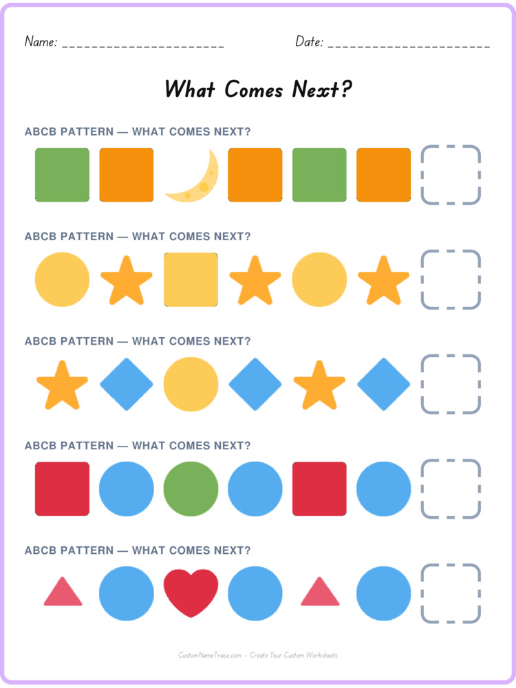 ABCB pattern worksheet 14 for kids