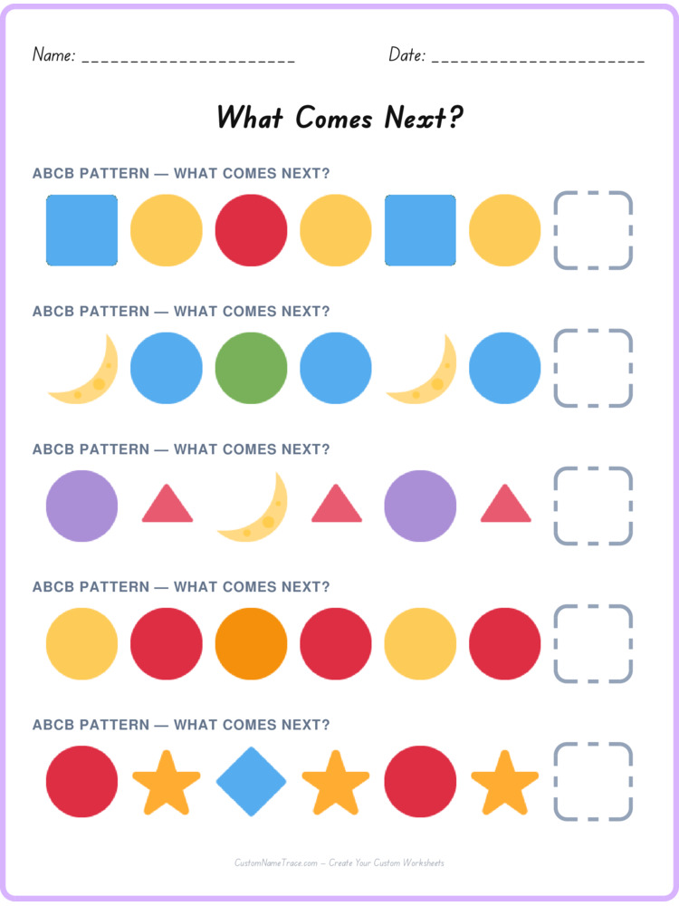 ABCB pattern worksheet 15 for kids