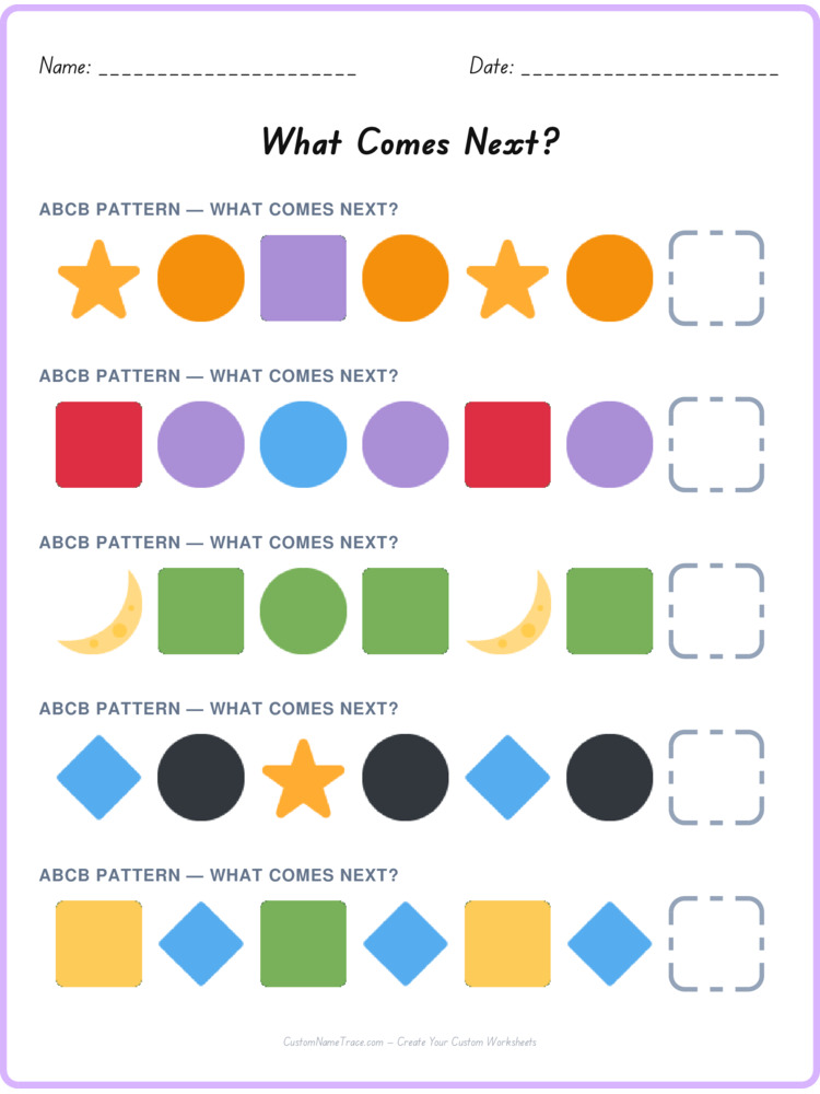 ABCB pattern worksheet 17 for kids