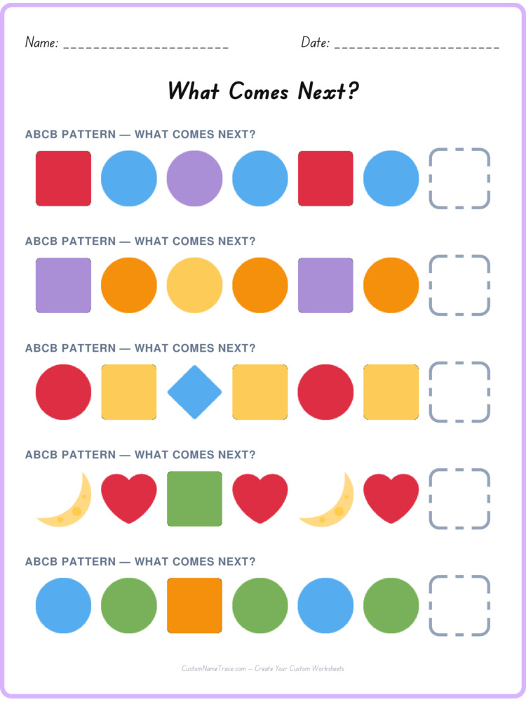 ABCB pattern worksheet 18 for kids