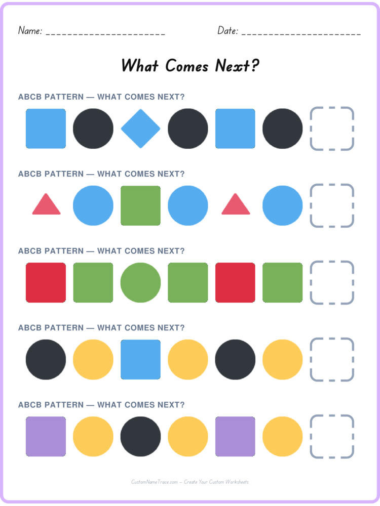 ABCB pattern worksheet 19 for kids
