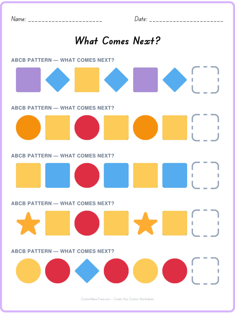 ABCB pattern worksheet 2 for kids