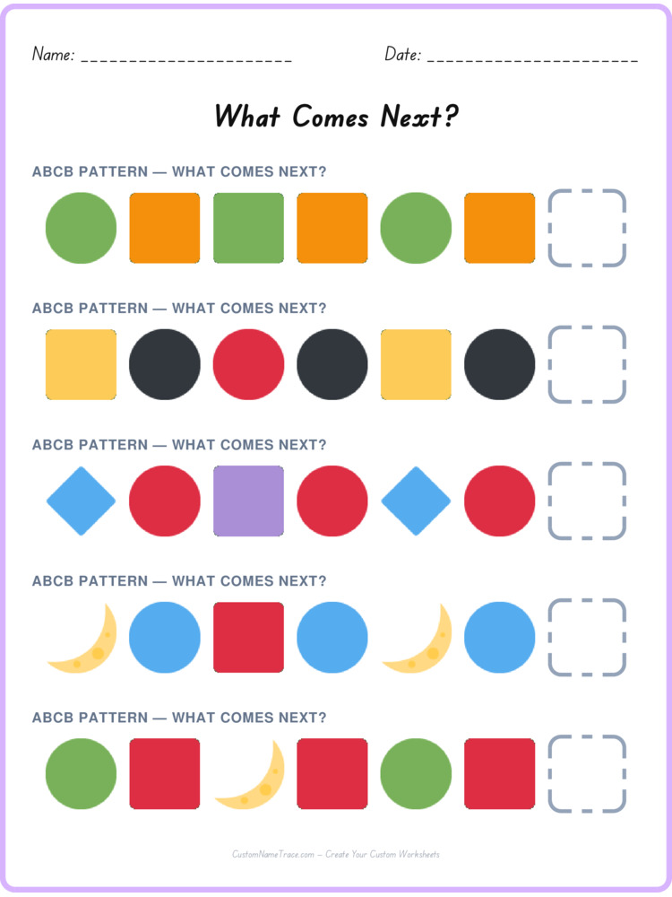 ABCB pattern worksheet 20 for kids