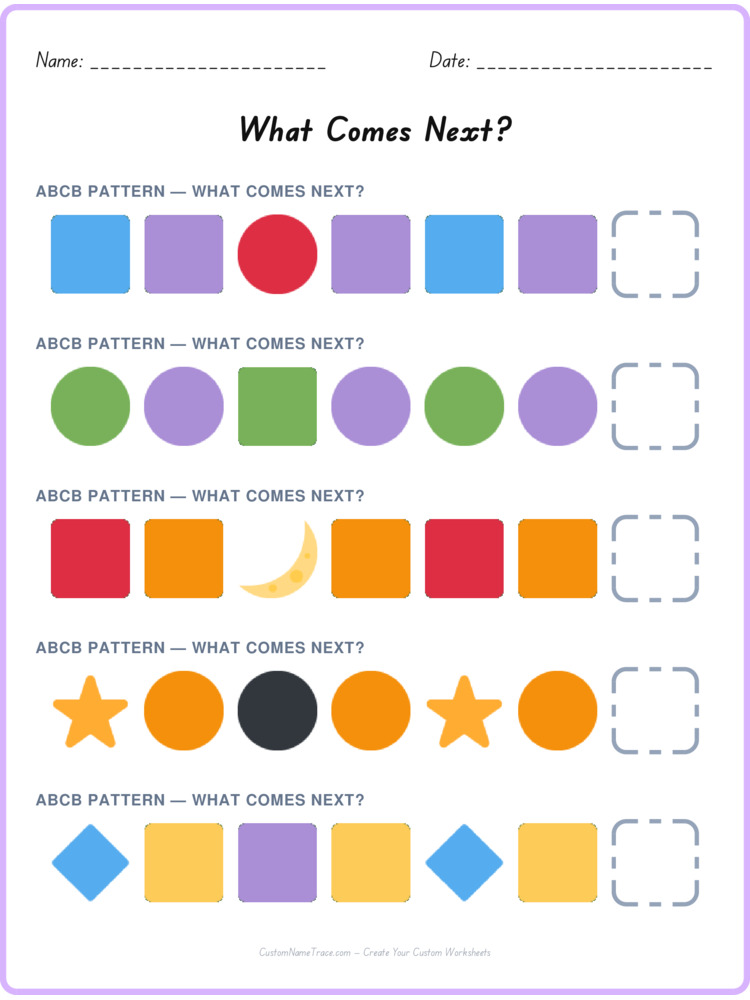 ABCB pattern worksheet 21 for kids