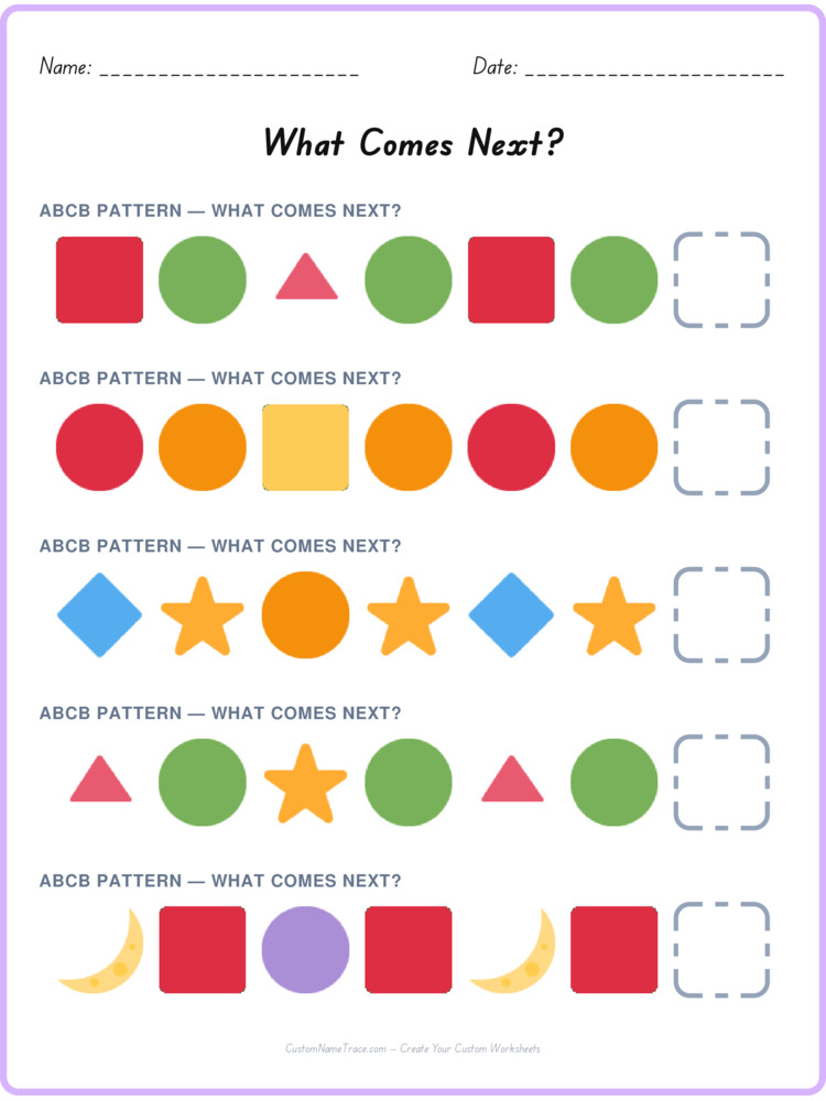 ABCB pattern worksheet 22 for kids