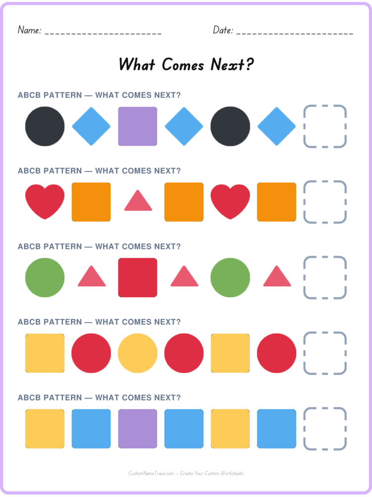 ABCB pattern worksheet 23 for kids