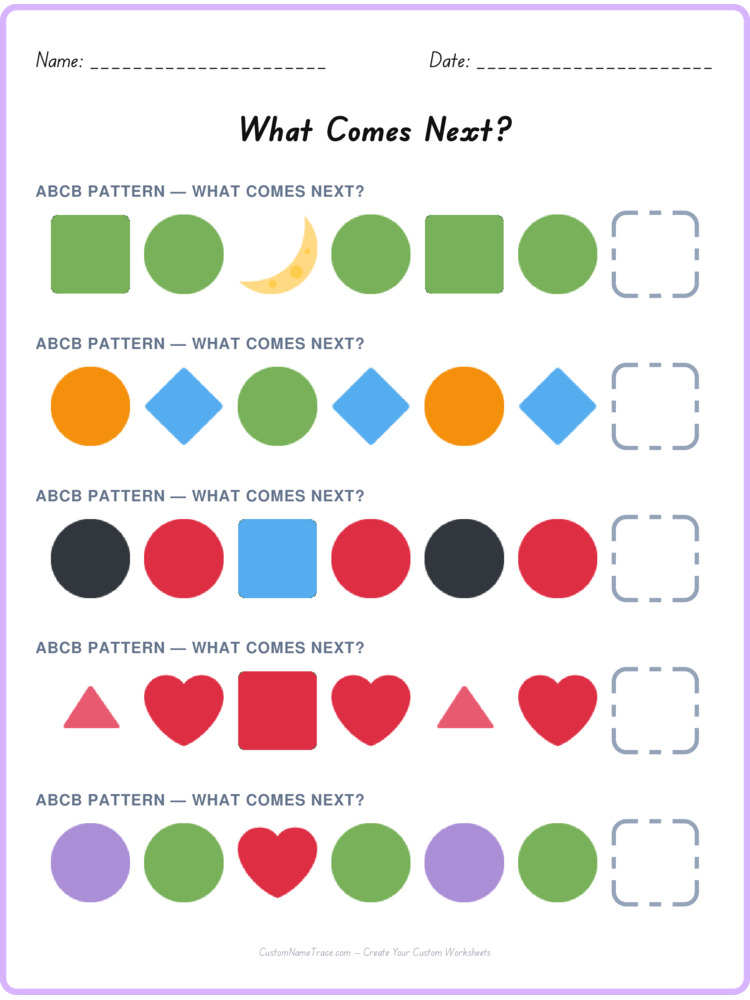 ABCB pattern worksheet 24 for kids