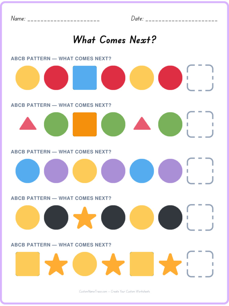 ABCB pattern worksheet 25 for kids