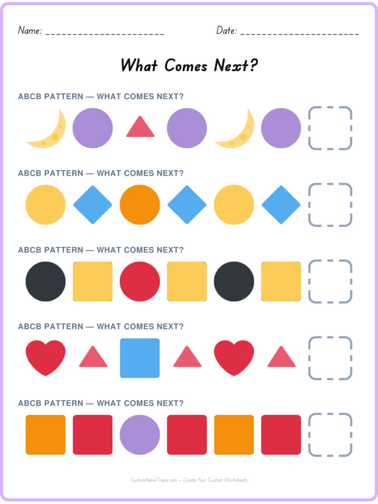 ABCB pattern worksheet 26 for kids