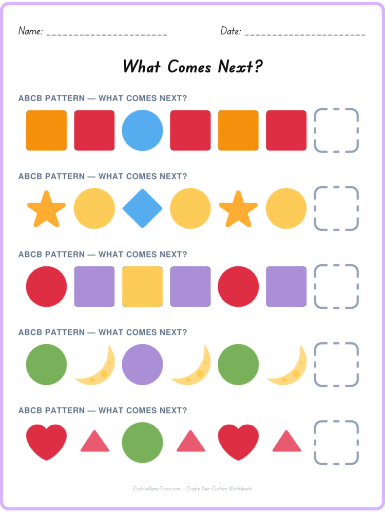 ABCB pattern worksheet 28 for kids