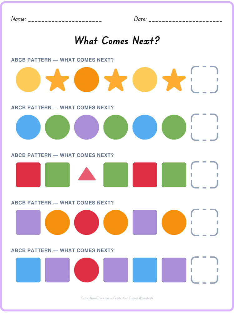 ABCB pattern worksheet 29 for kids