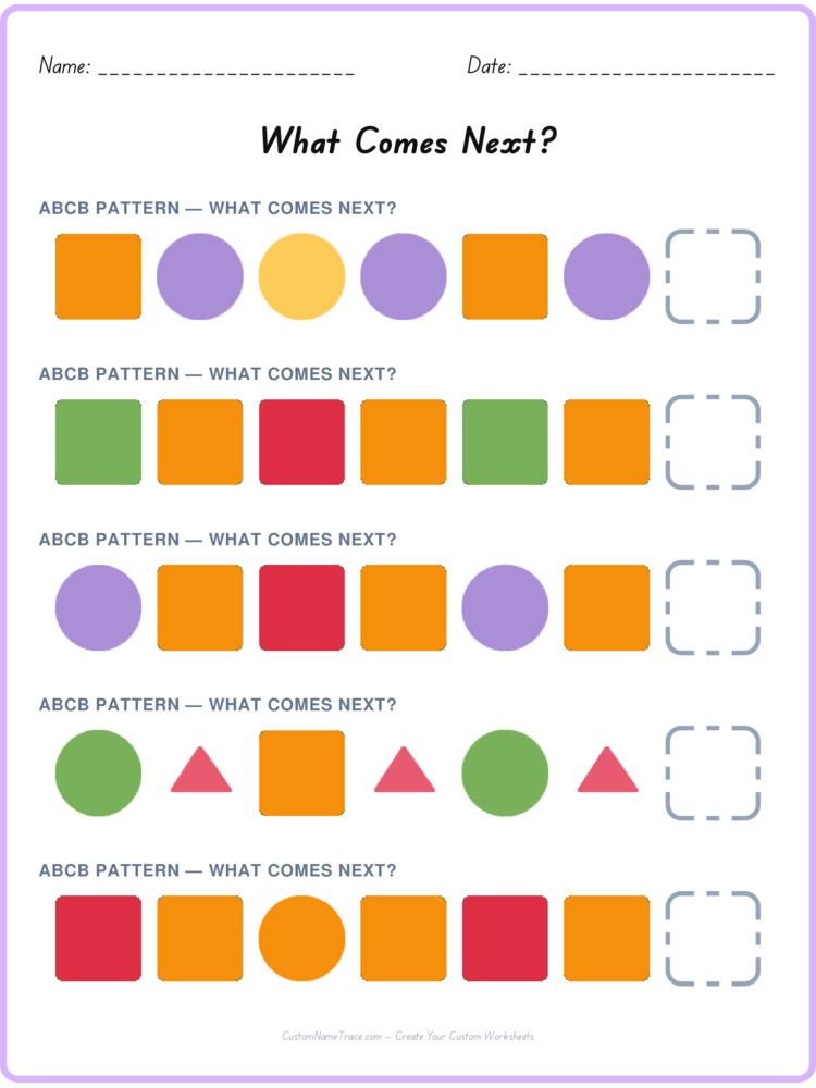 ABCB pattern worksheet 3 for kids