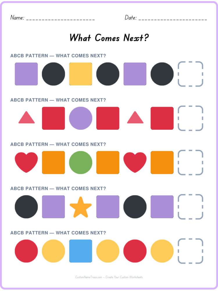 ABCB pattern worksheet 30 for kids