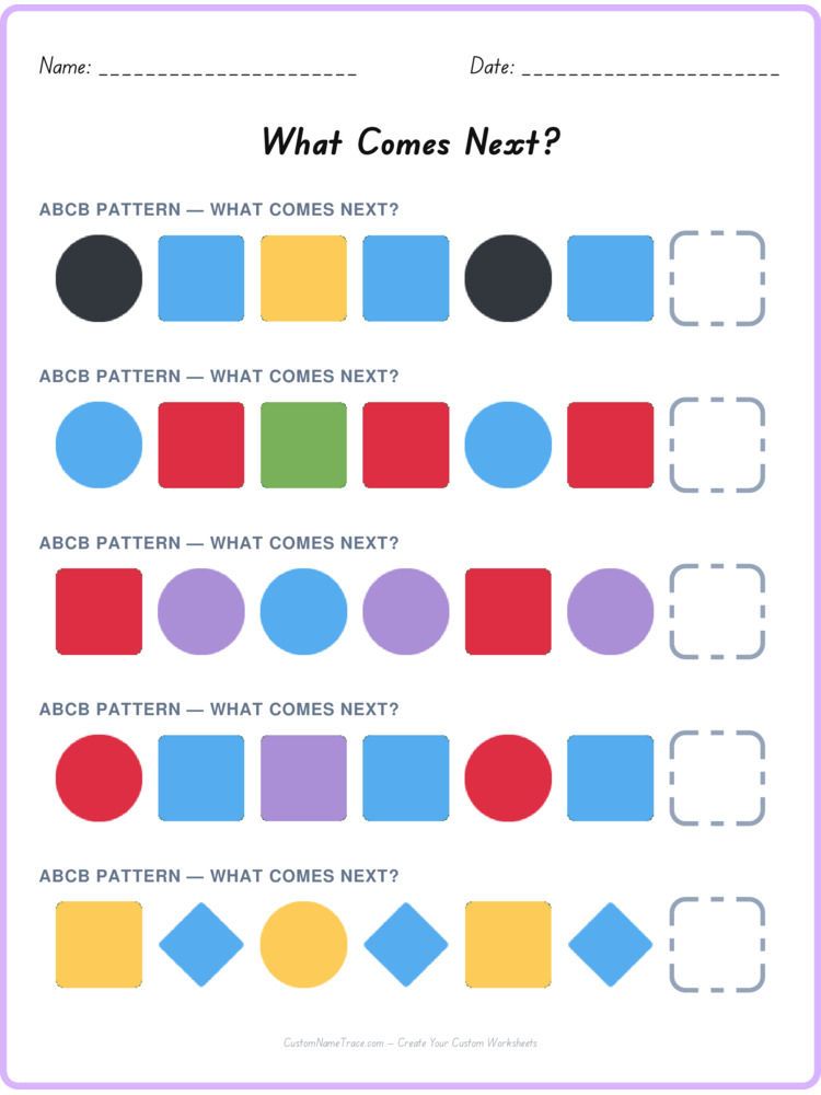 ABCB pattern worksheet 32 for kids