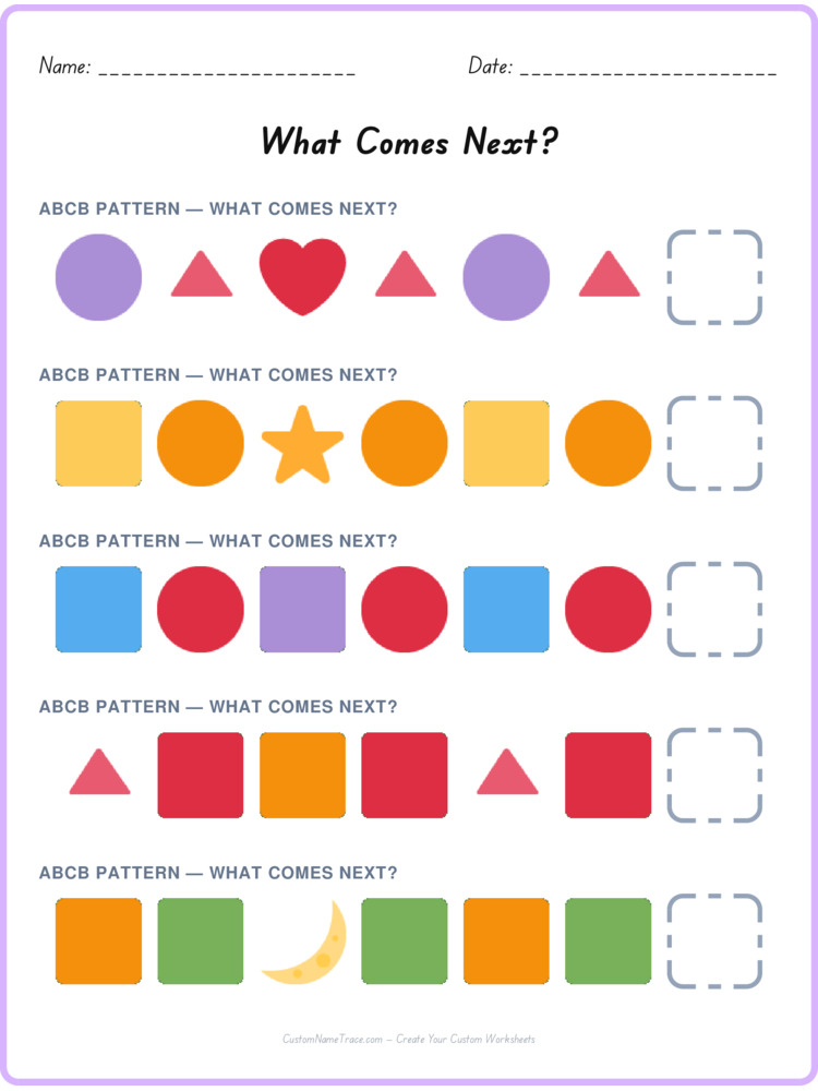 ABCB pattern worksheet 33 for kids