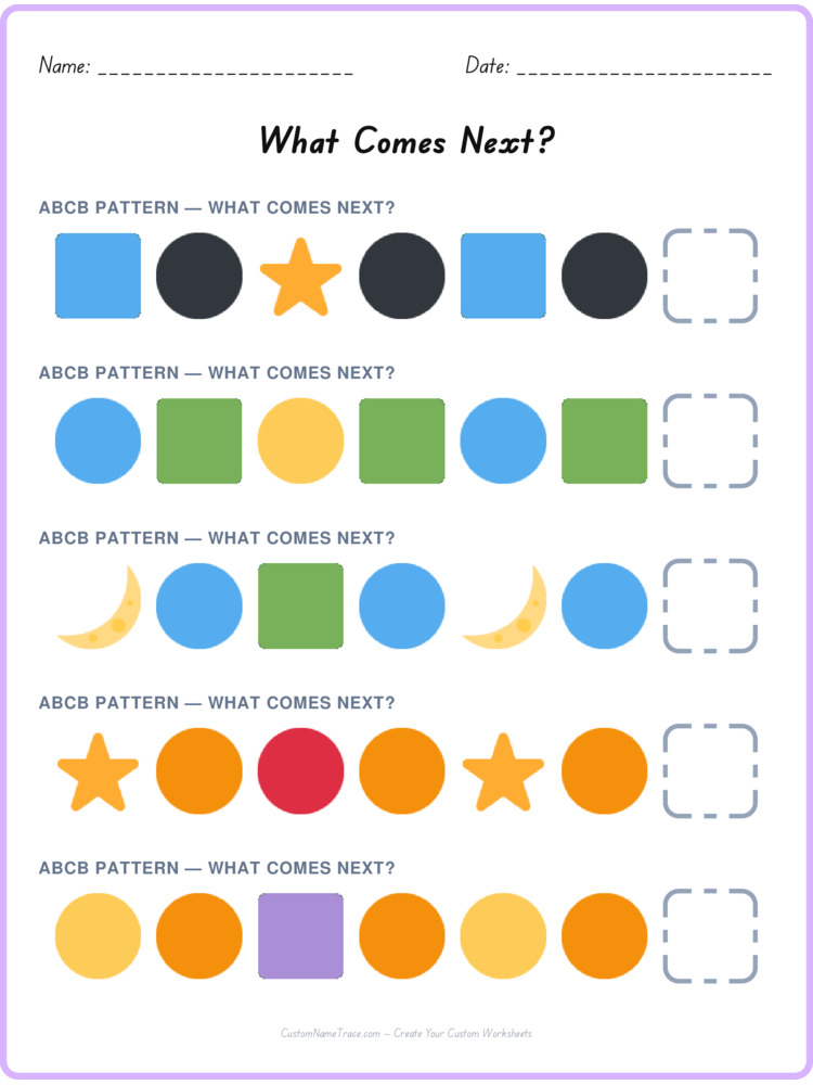 ABCB pattern worksheet 34 for kids