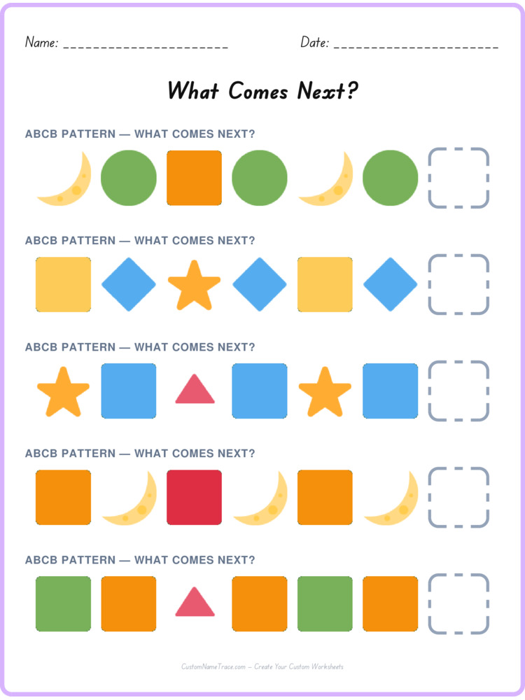 ABCB pattern worksheet 35 for kids