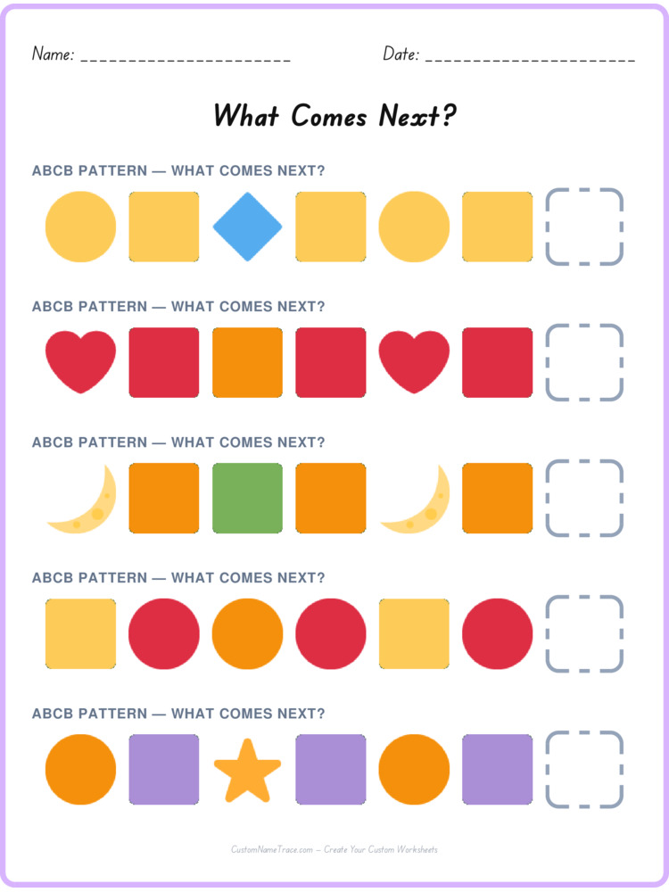 ABCB pattern worksheet 36 for kids