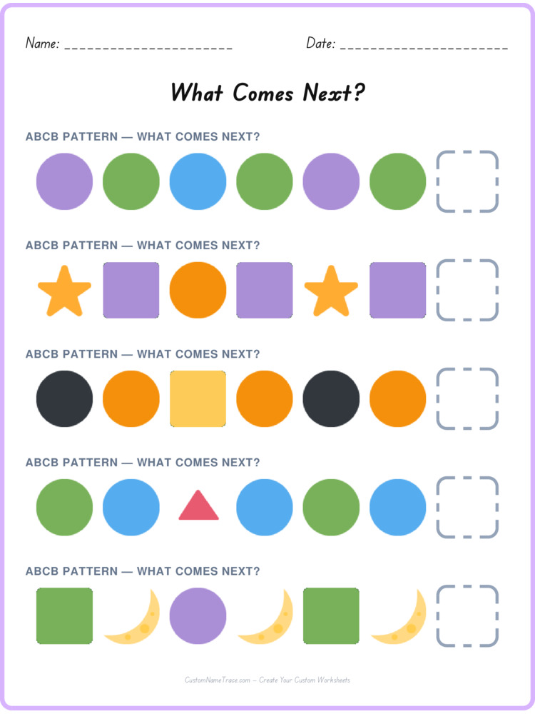 ABCB pattern worksheet 37 for kids