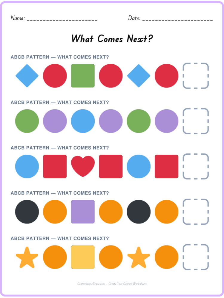 ABCB pattern worksheet 38 for kids