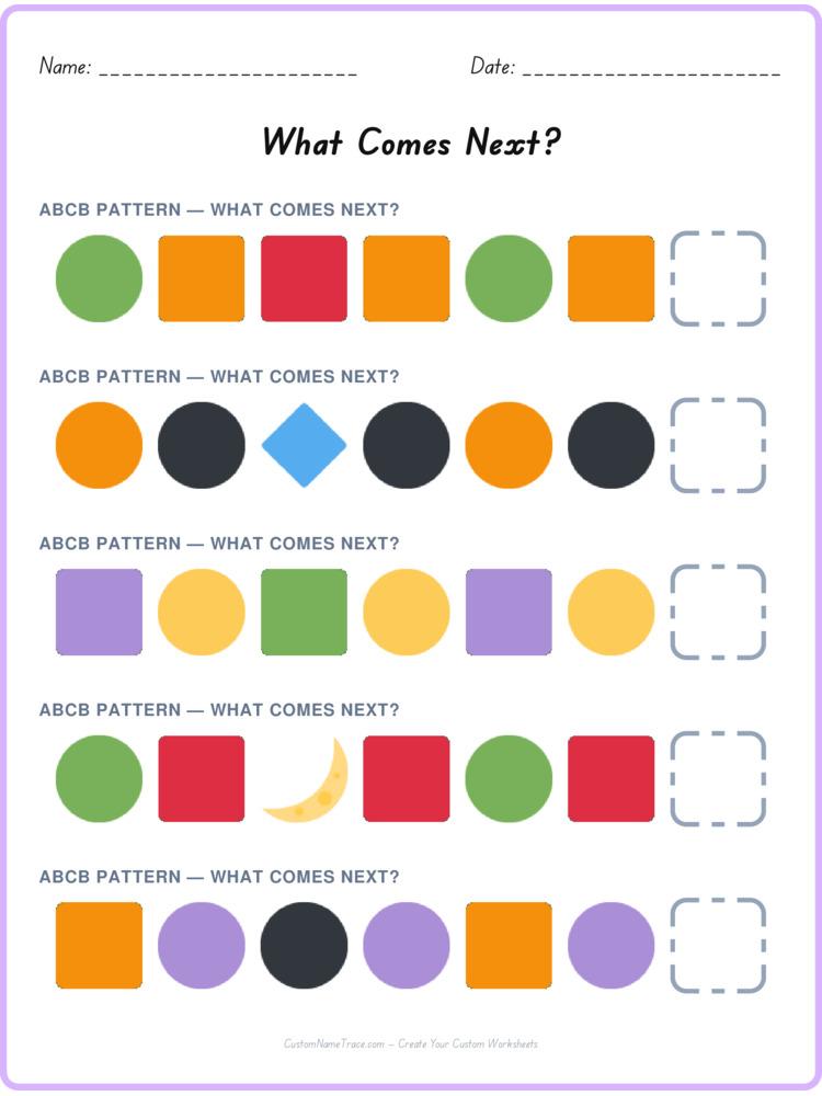 ABCB pattern worksheet 39 for kids