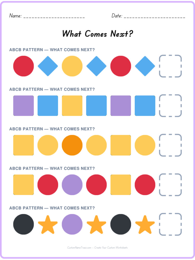 ABCB pattern worksheet 4 for kids