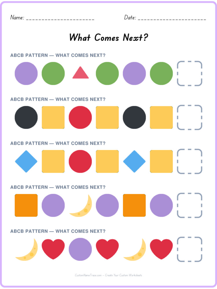 ABCB pattern worksheet 40 for kids