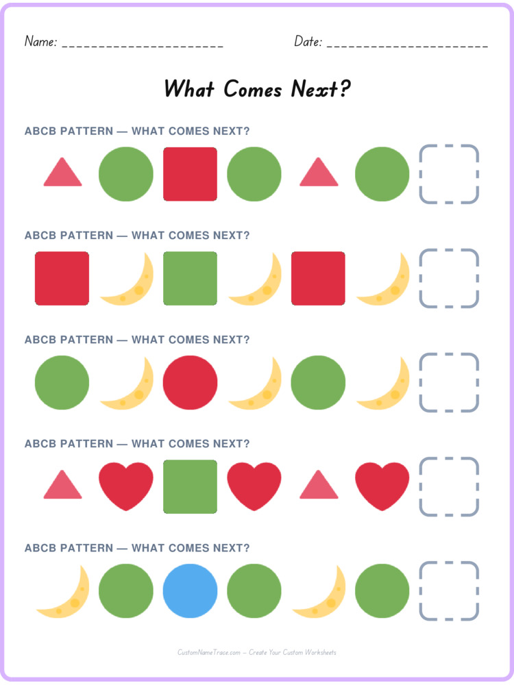 ABCB pattern worksheet 5 for kids
