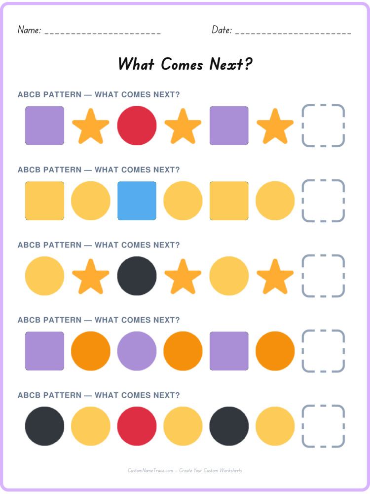 ABCB pattern worksheet 6 for kids