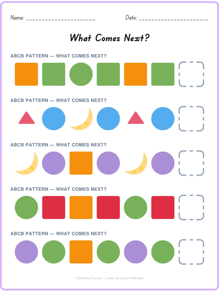 ABCB pattern worksheet 7 for kids