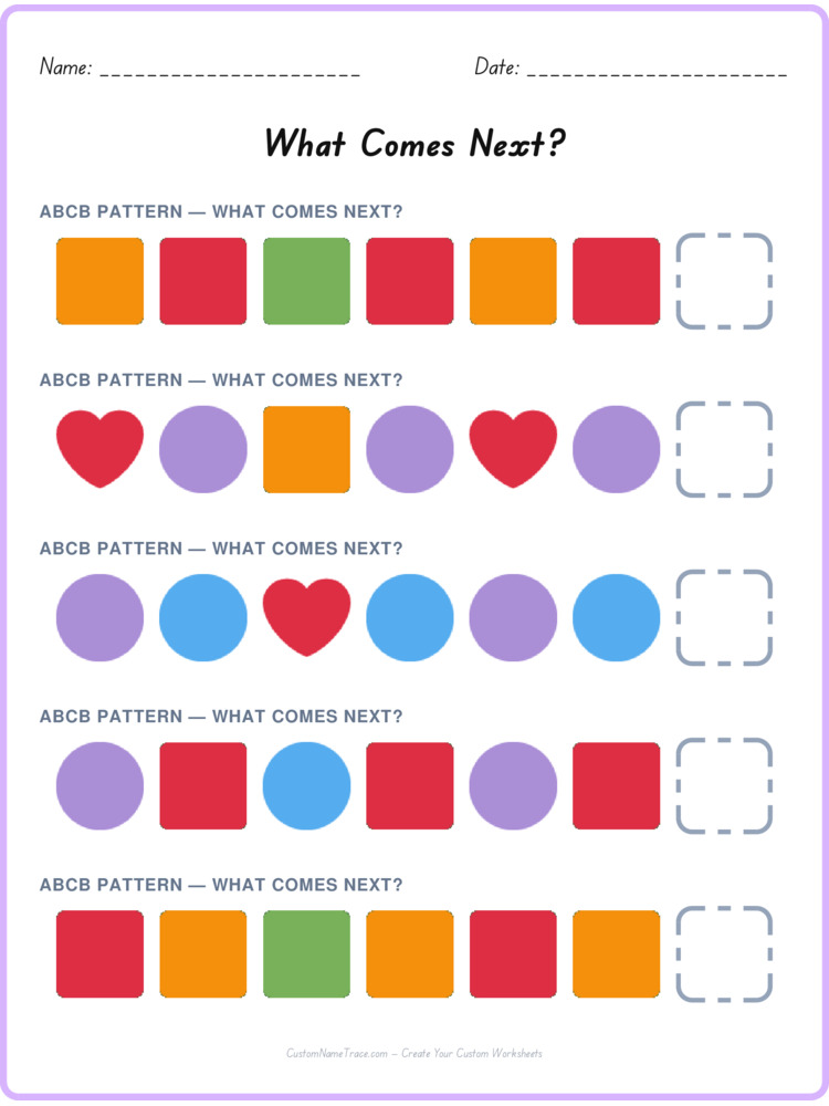 ABCB pattern worksheet 9 for kids