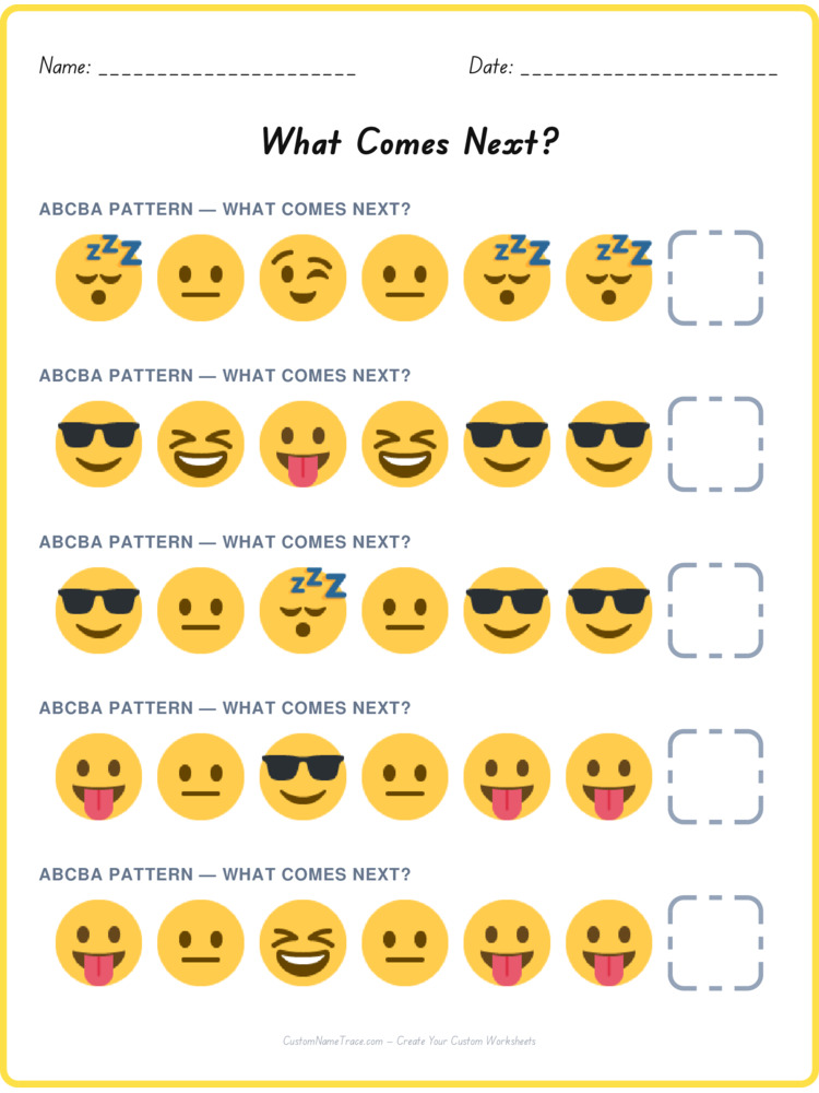 ABCBA pattern worksheet 1 for kids