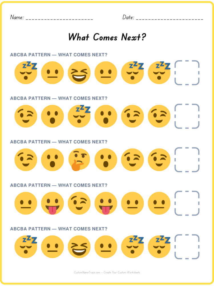 ABCBA pattern worksheet 10 for kids