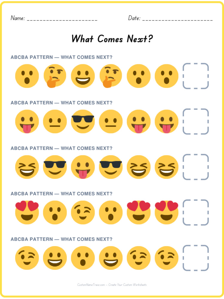 ABCBA pattern worksheet 11 for kids