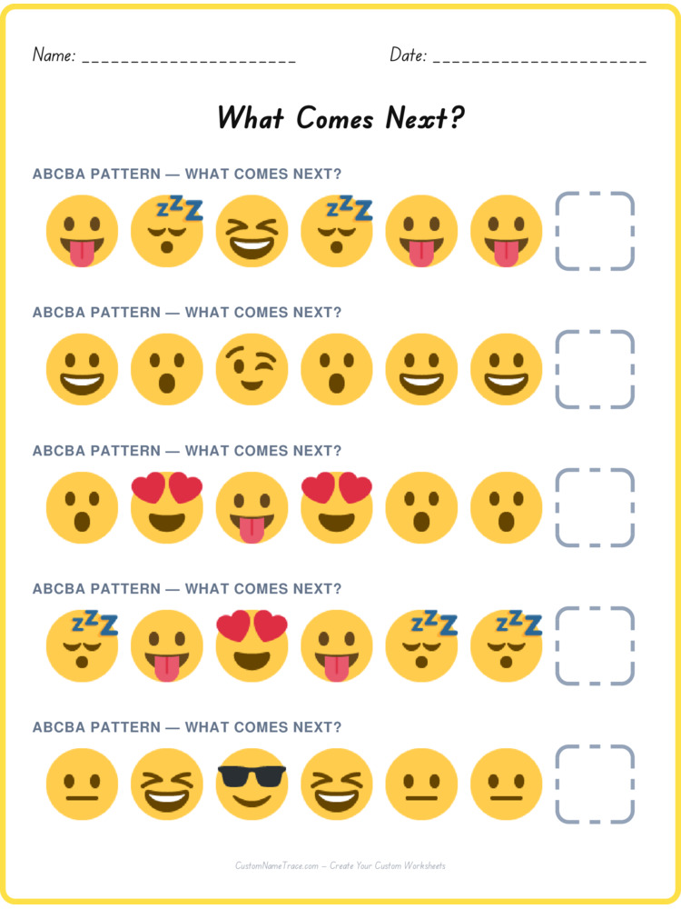 ABCBA pattern worksheet 12 for kids