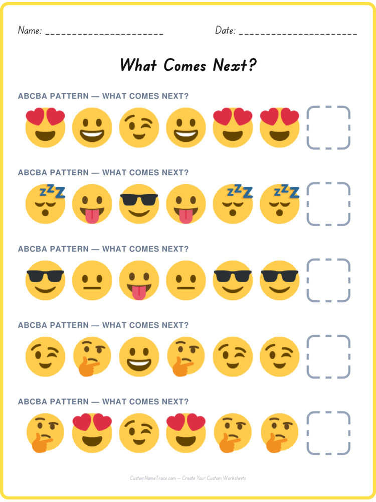 ABCBA pattern worksheet 13 for kids