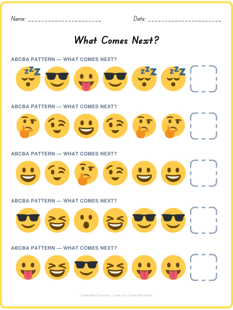 ABCBA pattern worksheet 14 for kids