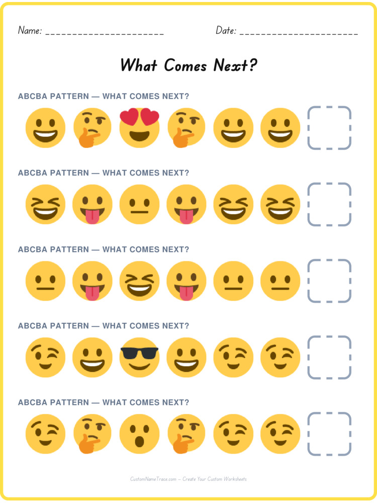 ABCBA pattern worksheet 15 for kids