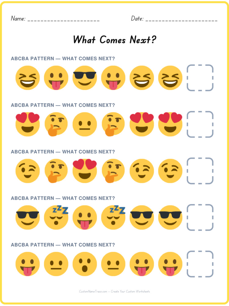 ABCBA pattern worksheet 16 for kids