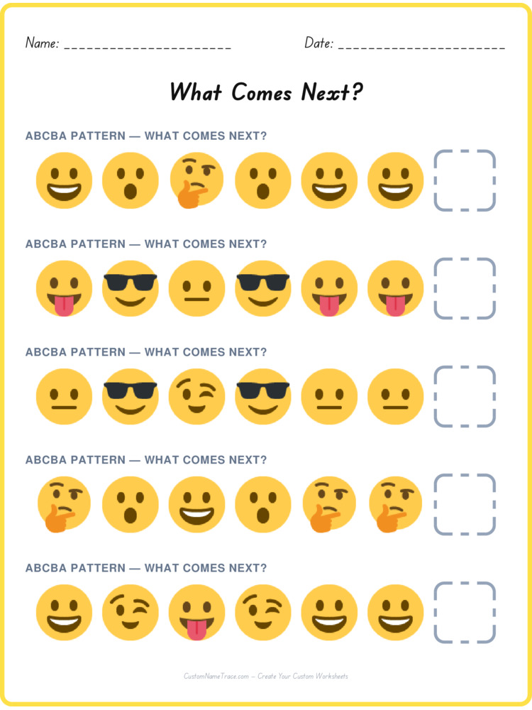 ABCBA pattern worksheet 17 for kids