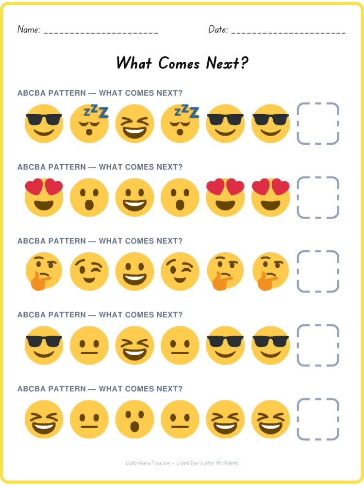 ABCBA pattern worksheet 18 for kids